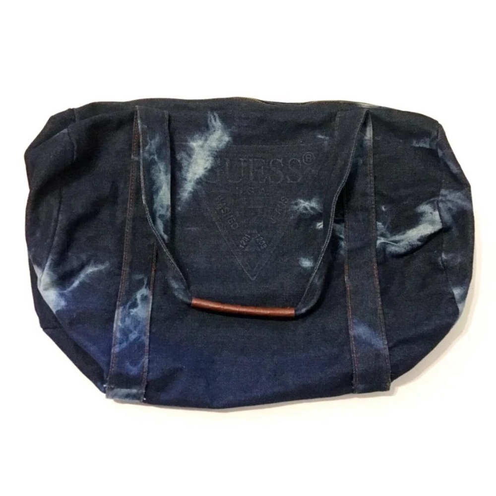 Guess Navy Blue Tie-Dye Canvas Tote with Brown Accent
